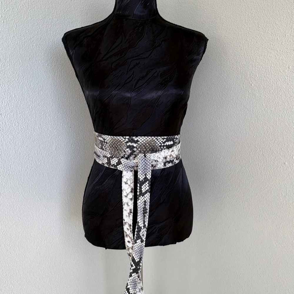 Brave 1992 Mananas Snakeskin Print Wrap Obi Belt Womens OS Grey